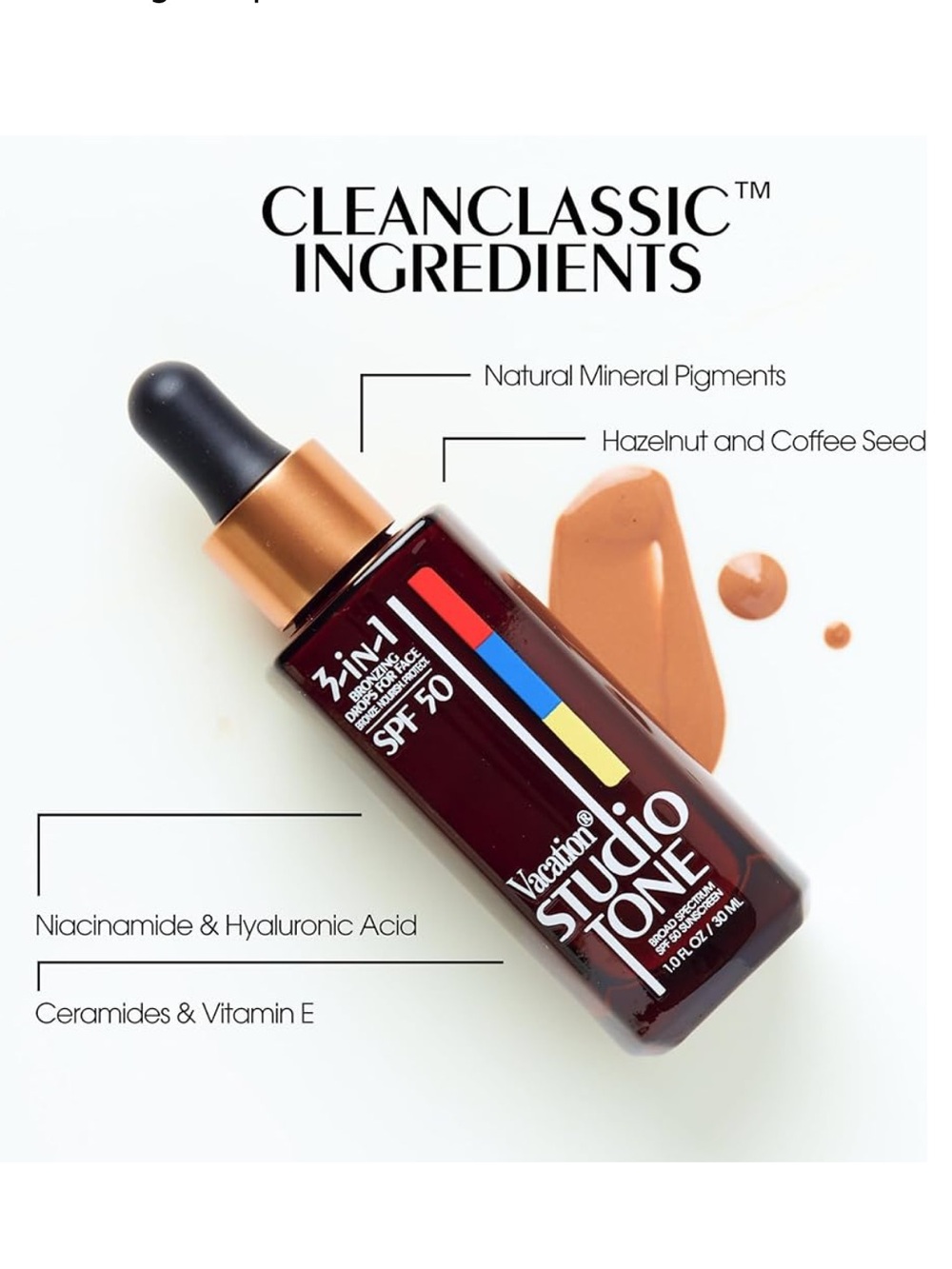NWT Vacation Studio Tone SPF 50 Sunscreen Bronzing Drops For Face Mini 0.3 Oz.